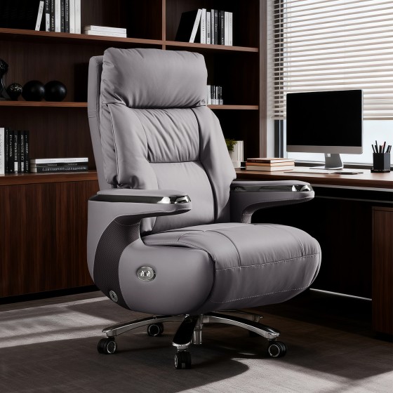 智能按摩电动真皮老板椅轻奢高级感人体工学办公电脑电竞椅子家用
